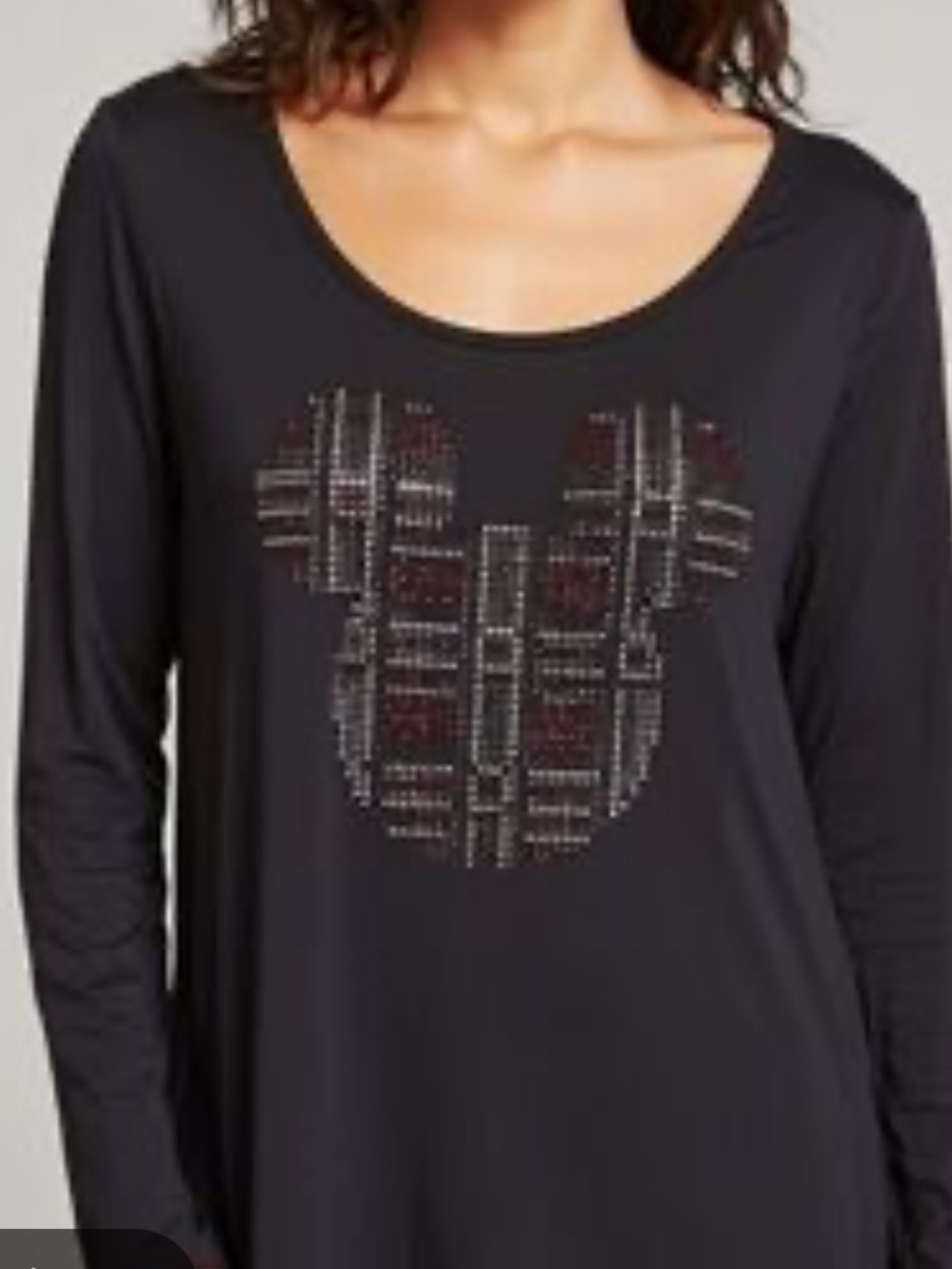 Disney Black Long-Sleeve Top with Studded Plaid Mickey Graphic